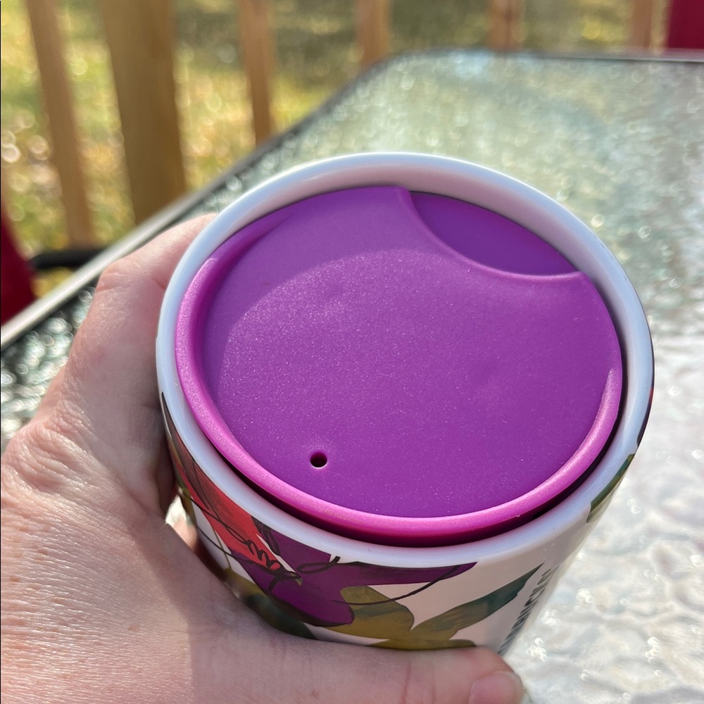 Starbucks White Mug with Green and Purple Floral Design - Picture 3 of 8